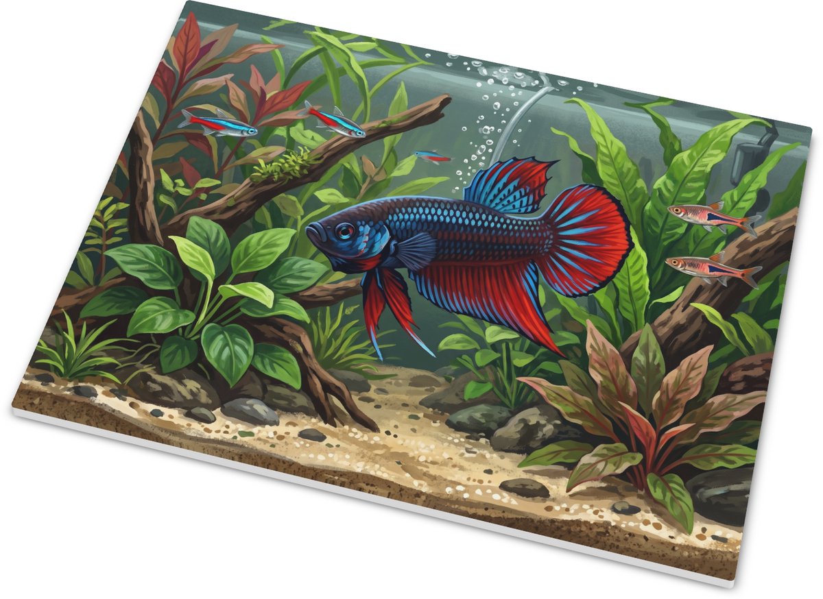 Tegeltje vissen - Betta Splendens in kleurrijke aquarium setting