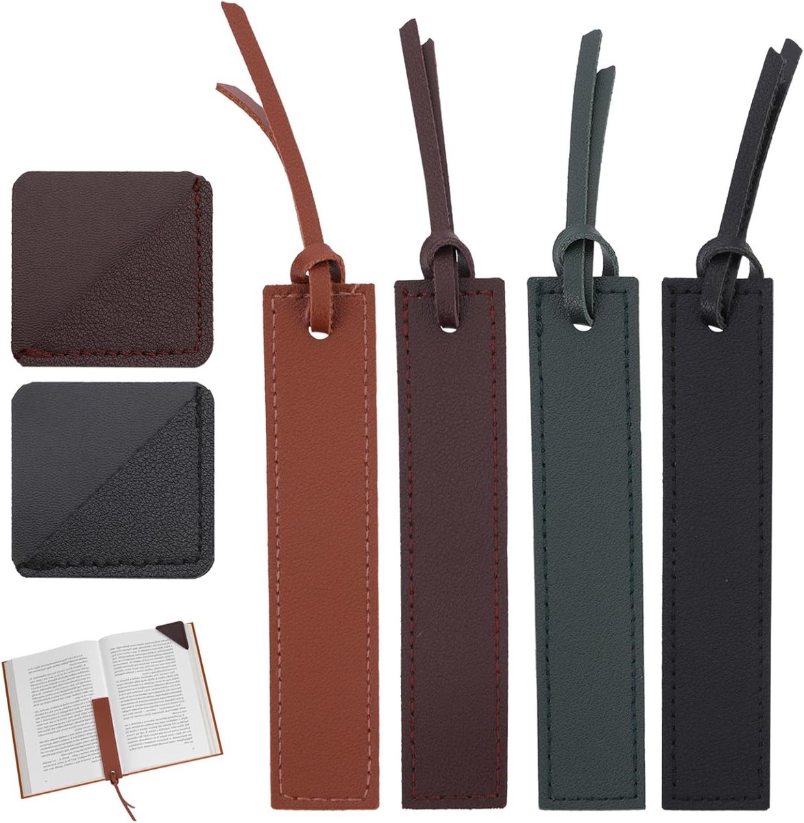 Elegante leren bladwijzers - 6 stuks met 2 ruiten en 4 rechthoeken, ideaal voor studenten en leesliefhebbers, perfect voor boeken en kantoorgebruik