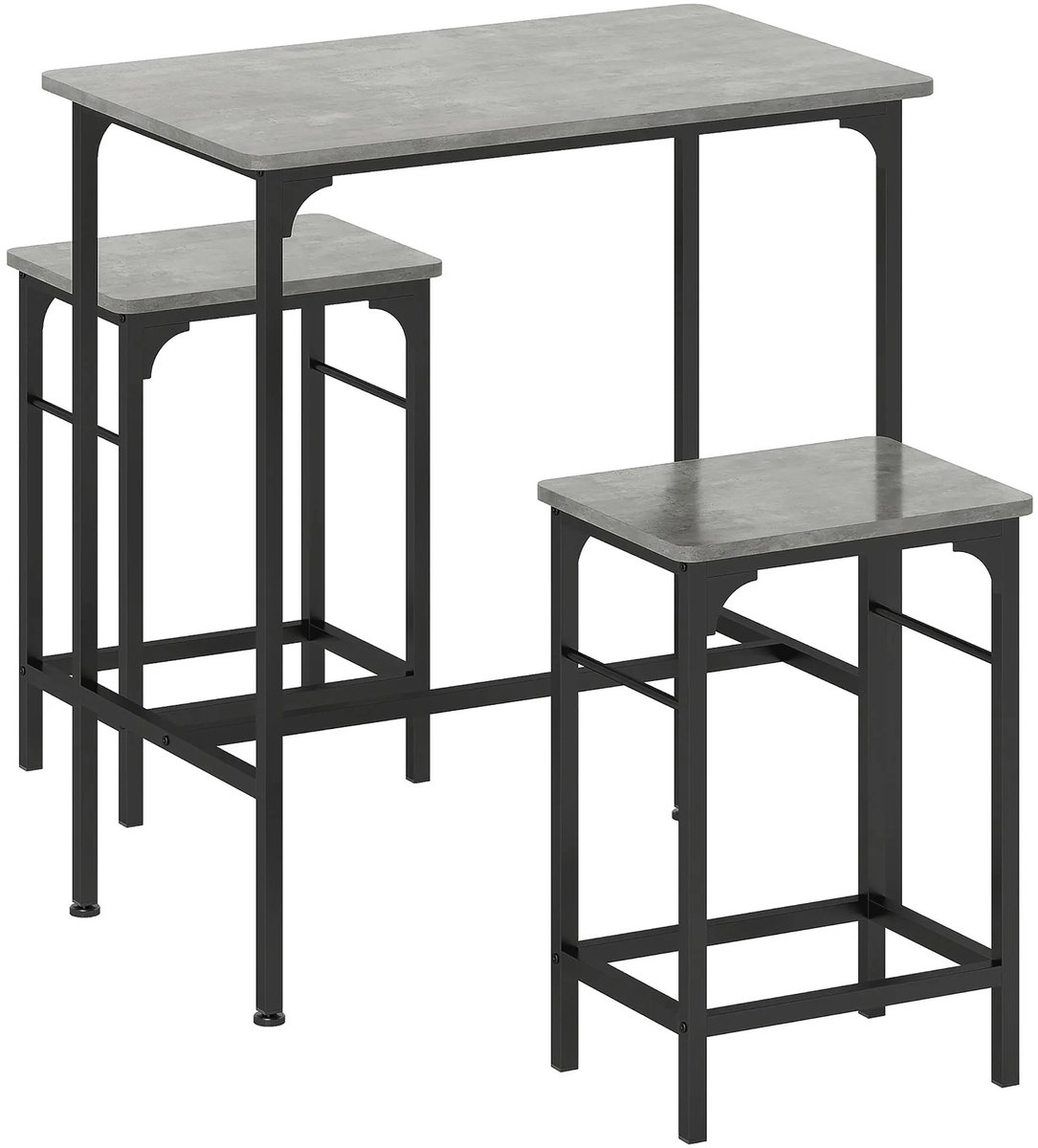 Velmio Bartafelset - Met 2 Barstoelen - Bar Tafel - Keuken Tafel - Meubelset - Krukken - 80x50x87cm - Marmer - Grijs Grijs marmer