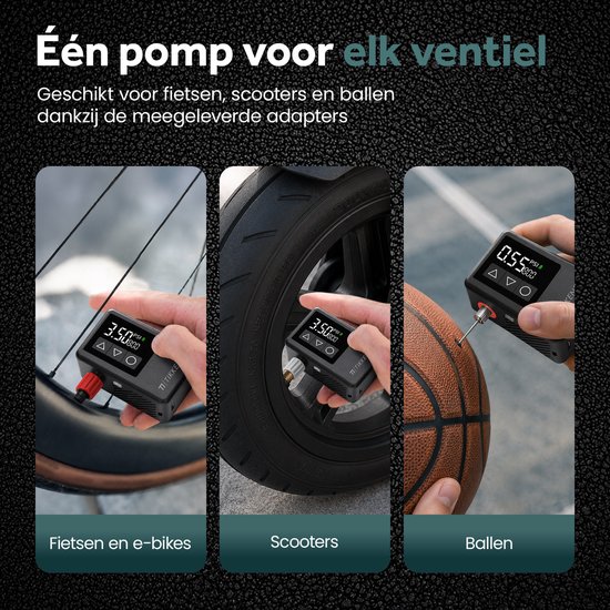 Tikkens® AirGo Elektrische Fietspomp XS - Mini Luchtcompressor - 118 gram - Draagbaar - Digitaal Display - Koersfiets - Racefiets - Gravelbike - Sportfiets - Stadsfiets - Mountainbike - Scooter - Fatbike - USB-C Oplaadbaar - Presta/Schräder/Dunlop van TIKKENS — afbeelding 2
