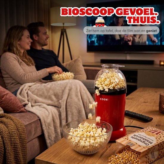 COOK-IT Popcornmaker - Popcornmachine - Zonder Olie - Hete Lucht - Verse Popcorn in 2 Minuten - 800W - Inclusief Maatbeker - Rood — afbeelding 5