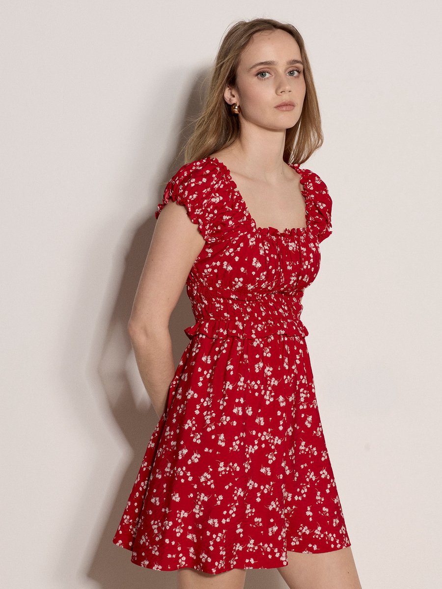 Mini-jurk met bloemenprint en ruches