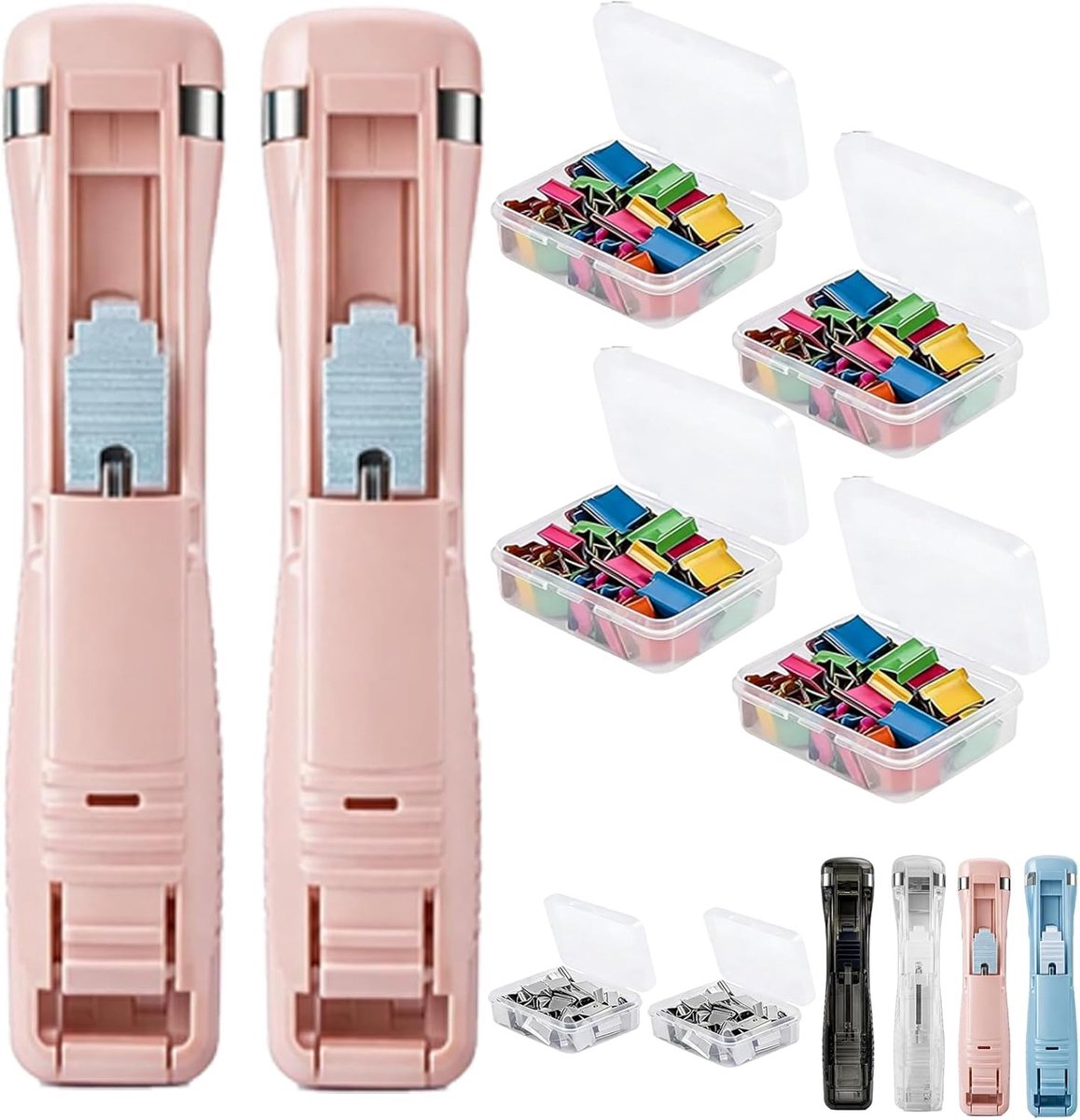 Binder clip nietmachine - Nietvrije nietmachine - Papier binden - Herbruikbare clips - 40 vellen - Roze