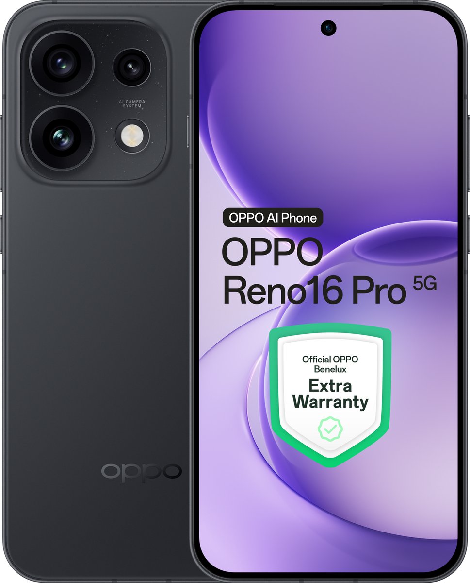 OPPO Reno16 Pro 5G 12+512GB Zwart - Extra Garantie