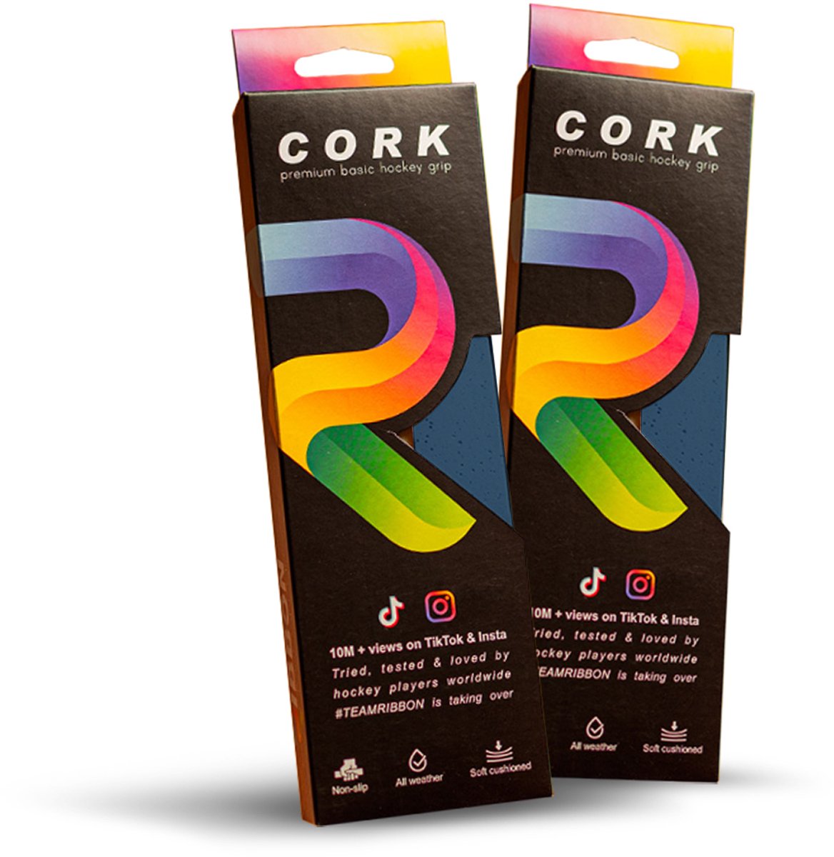 RIBBON Cork Hockey Basisgrip – Grip Tape Hockeystick – Natuurlijk Comfort – Anti-Slip - 2 Pack - Blauw