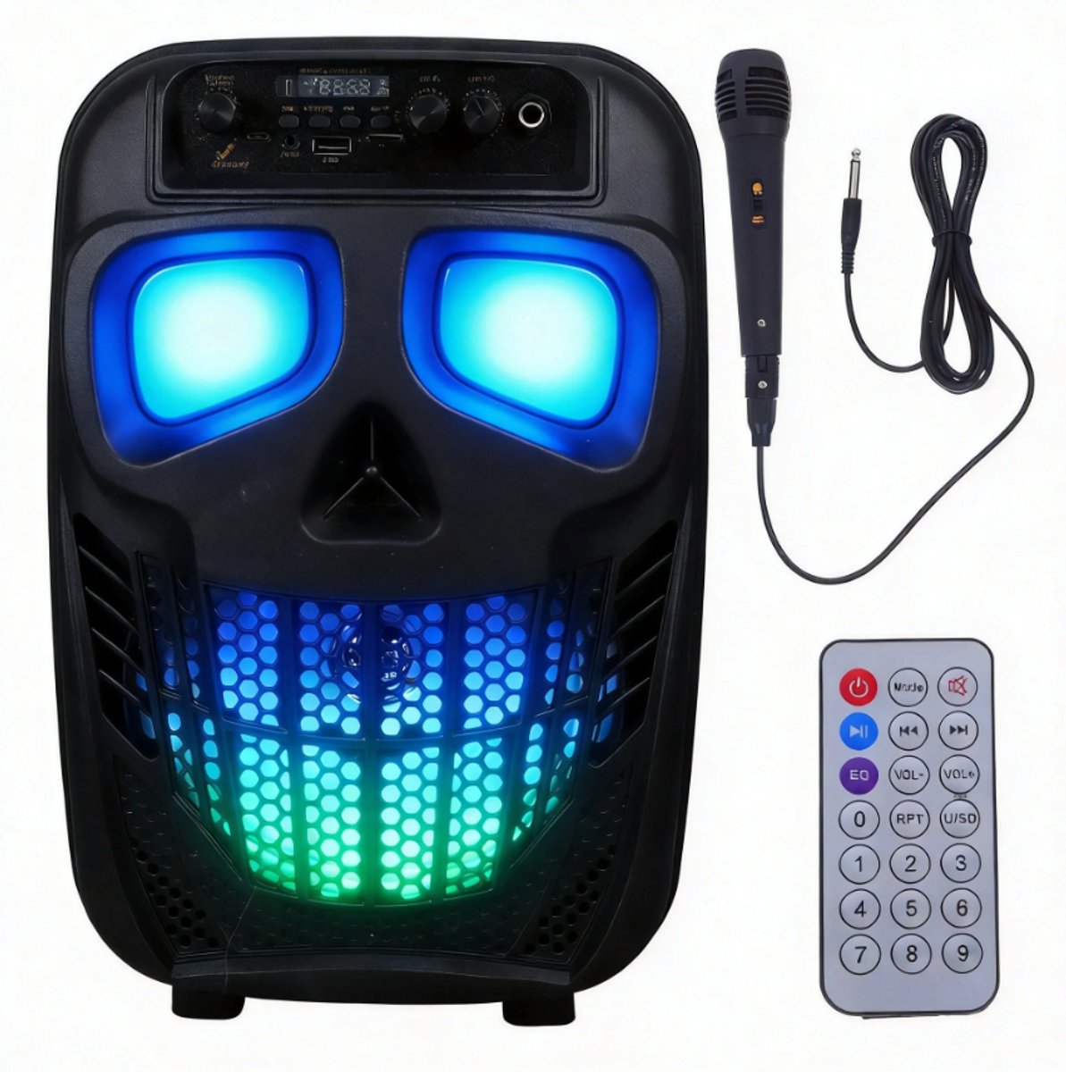 Draagbare Karaoke Speaker met LED-verlichting – 8-inch Luidspreker, Draadloze Microfoon, Afstandsbediening – Bluetooth, USB
