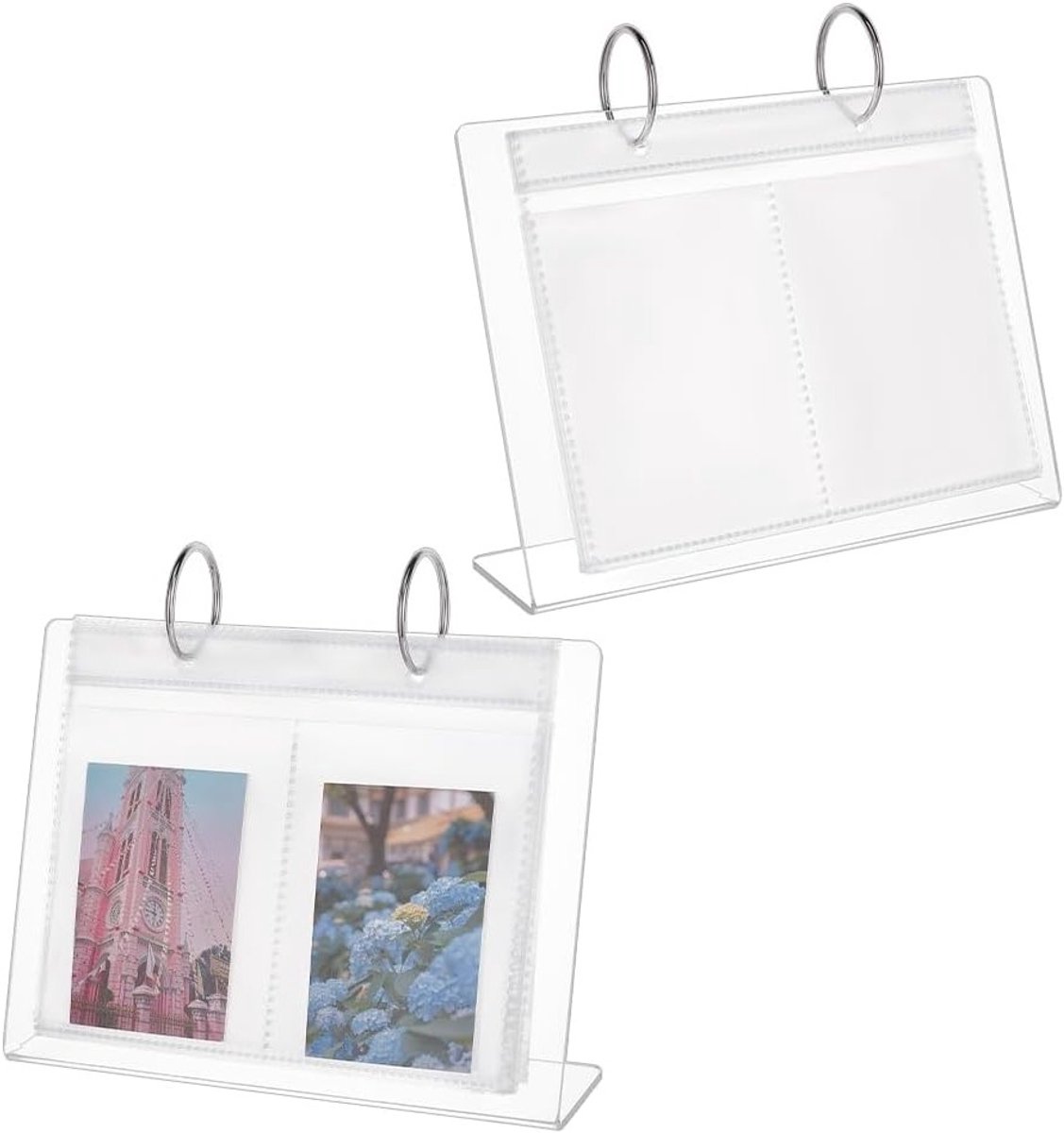 Set van 2 Acryl Mini Fotoalbums - Dikke Heldere Acryl Fotoopslagstandaard met 68 Compartimenten voor Desk en Decoratie