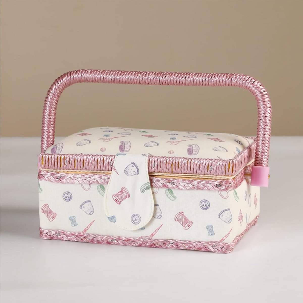 Naaiset Opbergdoos - Naaimand Mandje - Hobby Benodigdheden - Verwijderbare Lade - 195x13x10cm - Roze