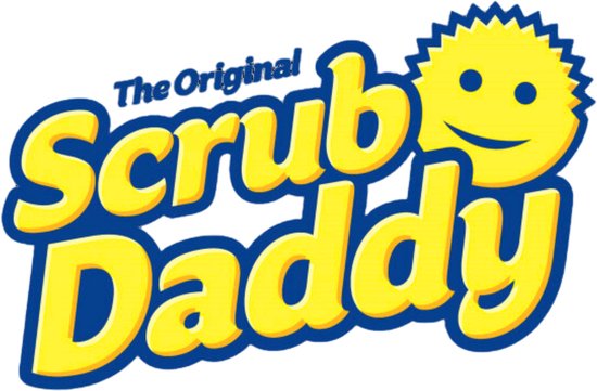 Het logo van Scrub Daddy met de tekst 'The Original Scrub Daddy' en een lachende zon.