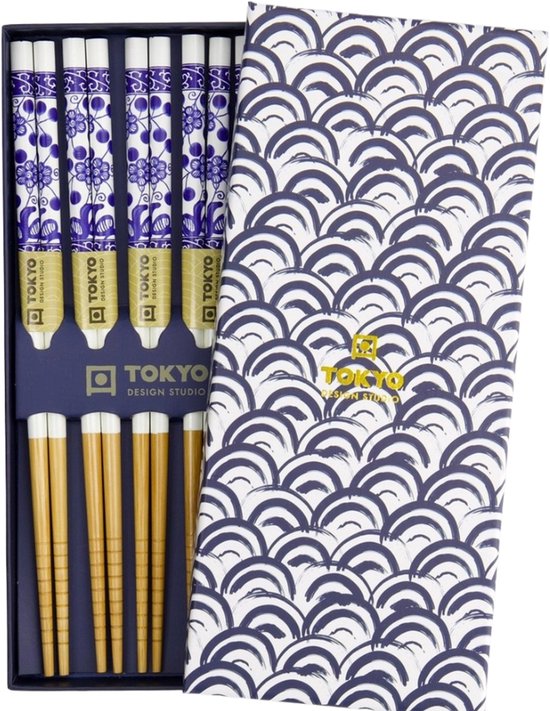 Tokyo Design Studio – Eetstokjes Giftbox – Golven Blauw – 5 stuks