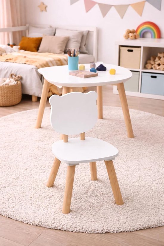 Atmosphera - Kinderstoel Beer Wit en Natuurlijk Hout - Scandinavisch Design - 26 x 26 x 49 cm van Atmosphera — afbeelding 4
