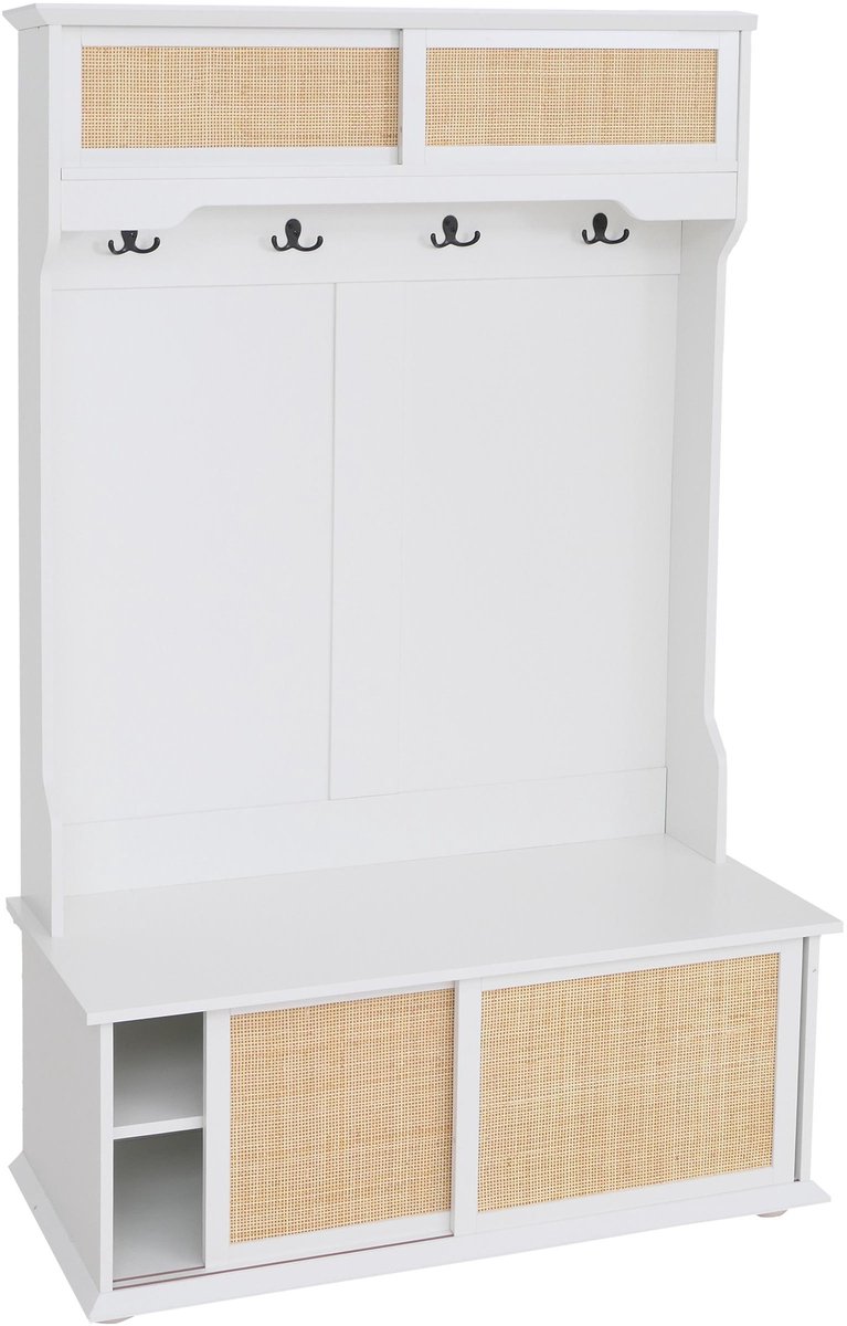 MCW Garderobekast MCW-P25, halgarderobekast, houten garderobekast, melamine Kubu Rattan 163x100x47 cm ~ wit