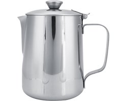 Opschuimkan met deksel - Melkkan koffie - Koffie maken thuis - Druppelloze schenktuit - 600 ml - Zilver