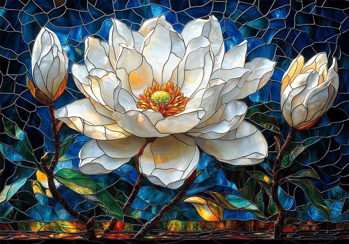 Puzzel 4000 stukjes - Bloemenpuzzel Hout - Ontspannend Spel - Inclusief Grote Poster - 141x87 cm - Wit