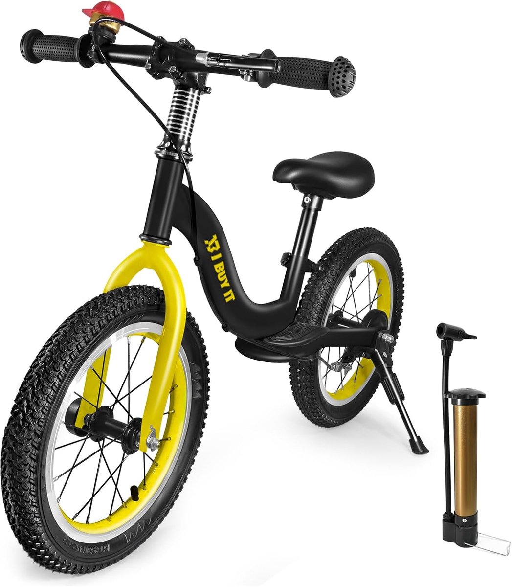 Loopfiets Kinderen - Balansfiets Peuters - Leren Fietsen - Verstelbaar Zadel Stuur - 16 Inch - Zwart Geel