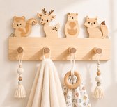 kinderkapstok - kapstok - kinder kamer kapstok - baby kamer kapstok - wandkapstok - bos dieren - hout - 4 haken