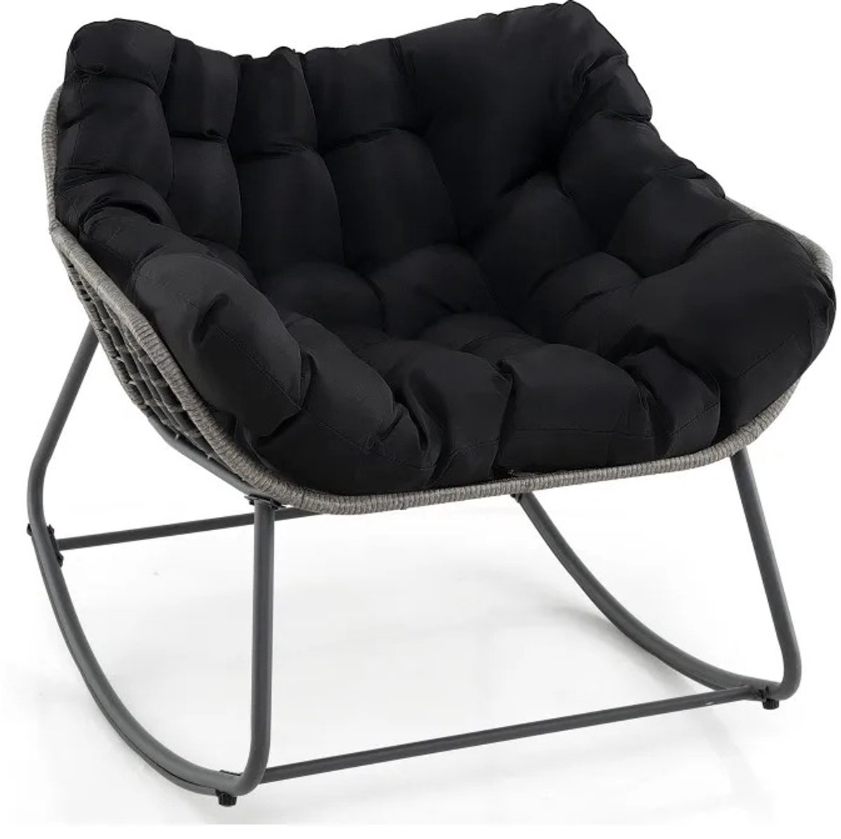 Vécarti – Oversized Schommelstoel – Handgeweven PE‑Rattan – Dikke Waterdichte Kussens – Binnen & Buiten – Patio/Balkon – Metalen Frame – Luxe Loungefauteuil