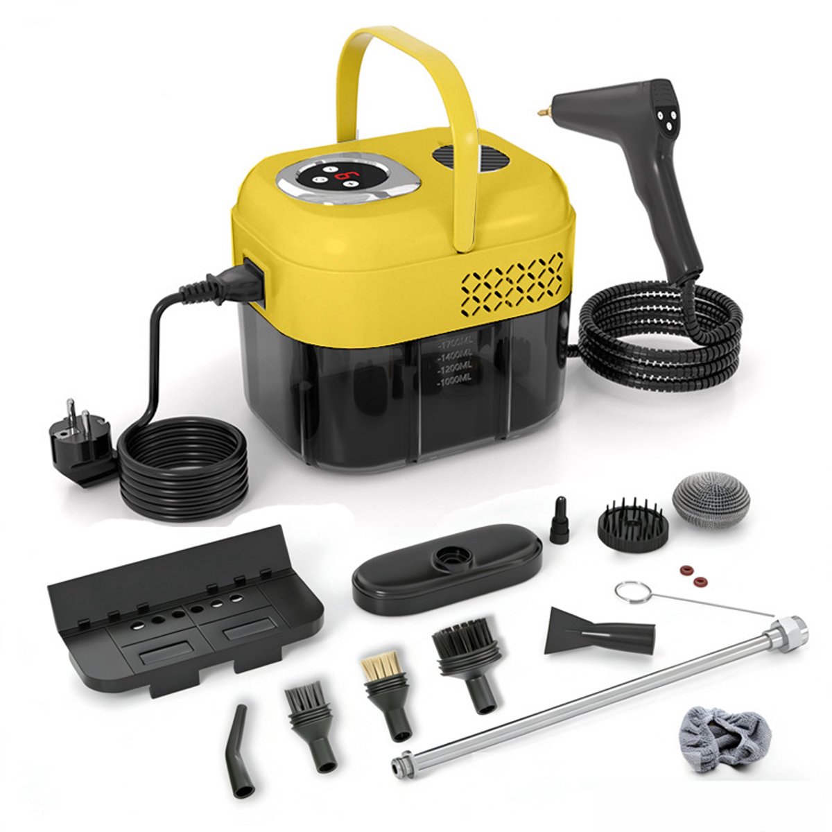 Handstoomreiniger, nieuwe generatie 2500 W hogedrukstoomreiniger voor thuisgebruik, draagbare stoomreiniger met een groot waterreservoir van 1700 ml, geschikt voor het grondig reinigen van olievlekken in auto’s en huishoudens