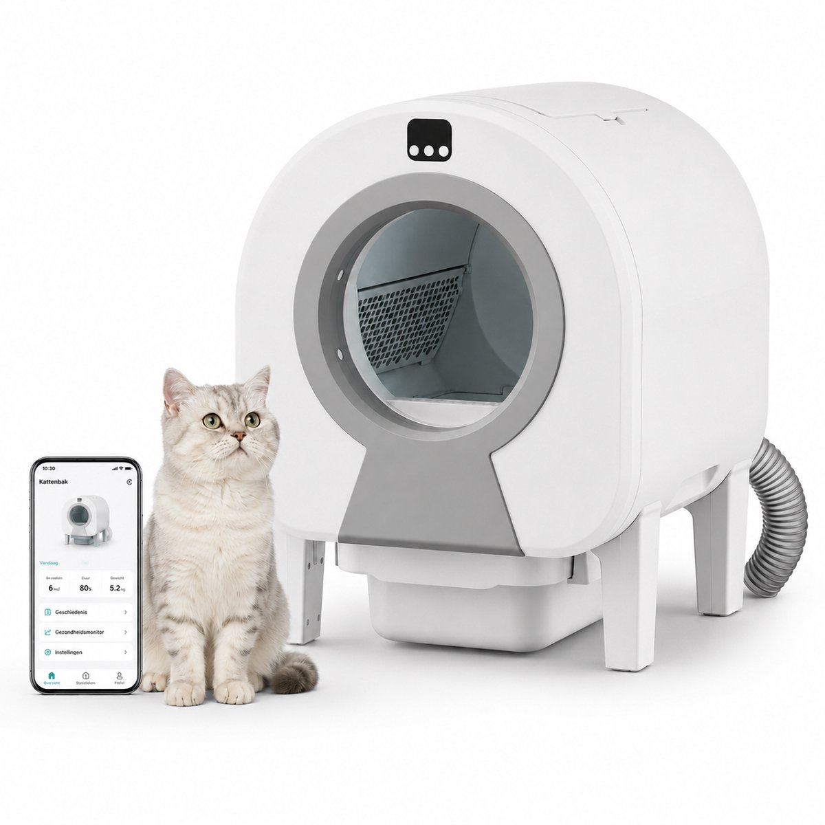 Gloovon® - Automatische Kattenbak - Zelfreinigende Kattenbak - 72L - Inclusief App - WIFI - Gezondheidsmonitoring - Wit