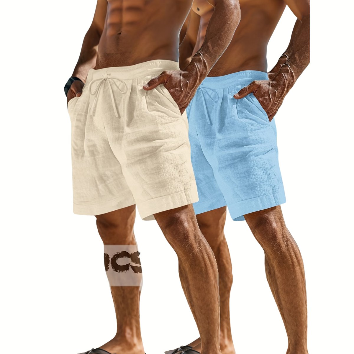 Currero Korte Linnen Broek Heren Zomerbroek Volwassenen Korte Broek Shorts Strandbroek Zomer Ibiza Stijl + Abrikoos + Hemelsblauw