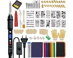 Siltcon® 3 in 1 Houtbrander Set - 100-delig – Soldeerbout 60/80W – Verstelbaar 180-520°C – Pyrografie Set met LED Display – Inclusief Brandpunten, Stencils, Kleurpotloden, Desoldeerpomp & Handschoenen - Proffesioneel voor Solderen en Houtbranden