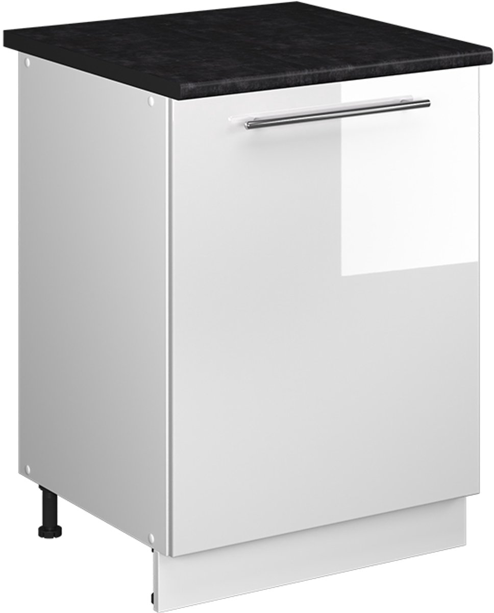 Vicco Keukenonderkast Fame-Line, Wit Hoogglans/Wit, 60 cm 1 deur met werkblad