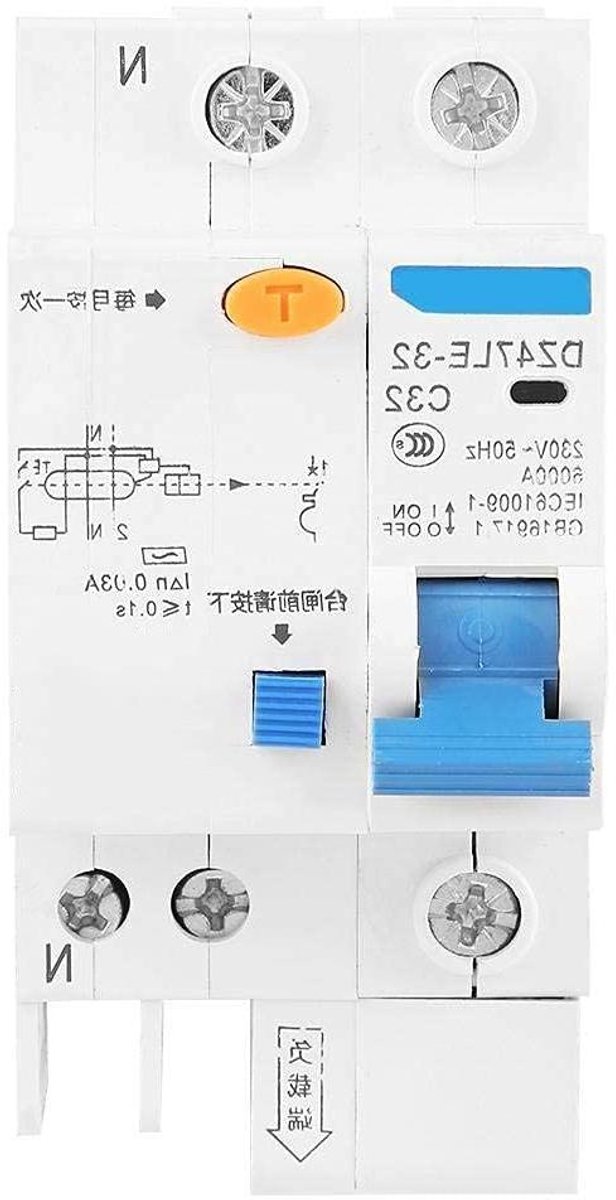 Aardlekschakelaar - FI-stroomonderbreker - Elektrische Beveiliging - Automatische Lekstroomdetectie - 30 mA 230 V - null