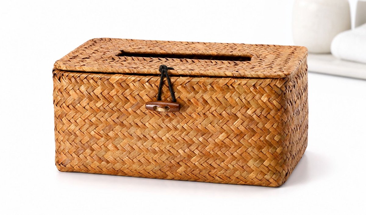 VHV - Tissuebox - Handgeweven Rotan Tissuehouder - 21 x 12 x 9 cm - Voor Interieur