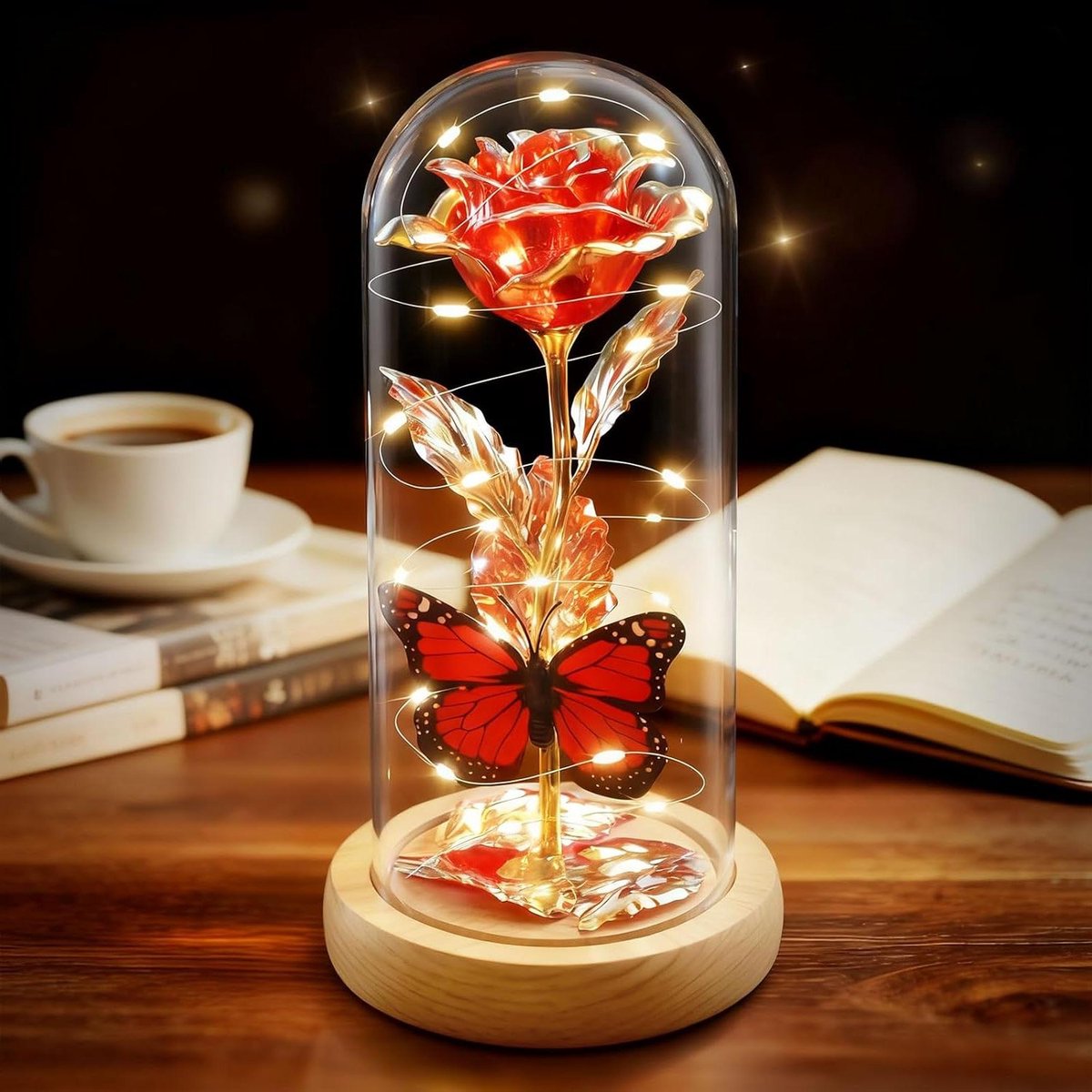 Eeuwige Roos - Gouden Bloem - Romantische Decoratie - Met LED Verlichting - 330 g - Rood