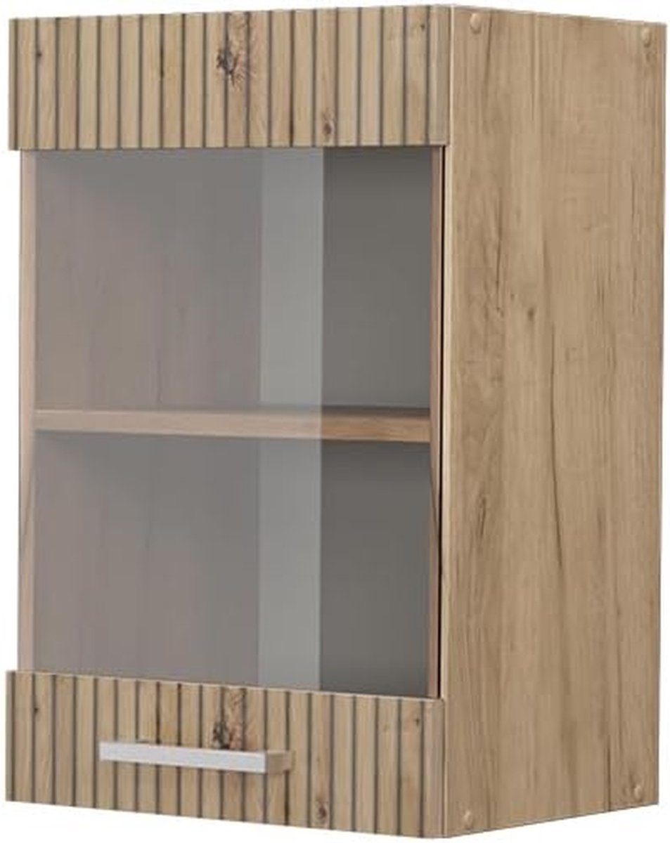 Glazen Keukenkast - Servieskast Vitrine - Keuken Organiseren - Met Glazen Deuren - 40 cm Breed - Eiken Goud
