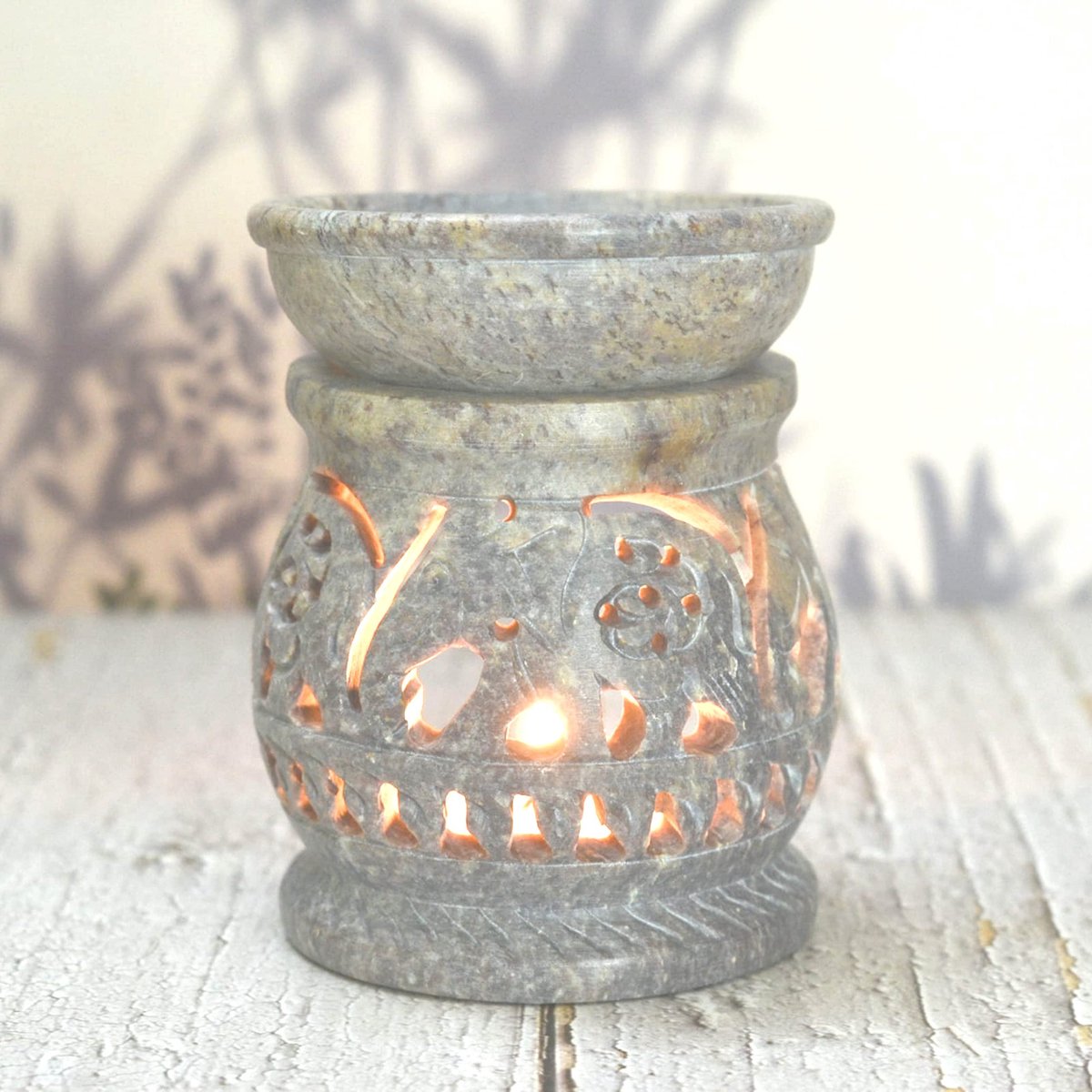 Aroma Diffuser|Speksteen Theelicht Houder|Olifant Handgesneden Jali werk|Speksteen|voor Aromatherapie (Ontwerp 10)