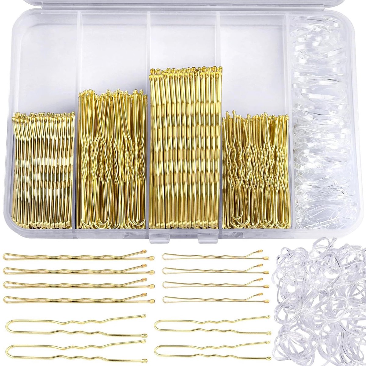 Haarspelden, 300 stuks, 5-7 cm, met opbergdoos, voor dames en meisjes, goud