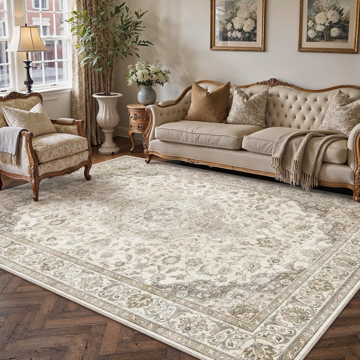 Bruin tapijt woonkamer 160 x 230 cm wasbaar vintage tapijt voor woonkamer antislip kort polig zacht bohemien retro tapijt voor keuken slaapkamer kantoor eetkamer slaapkamer