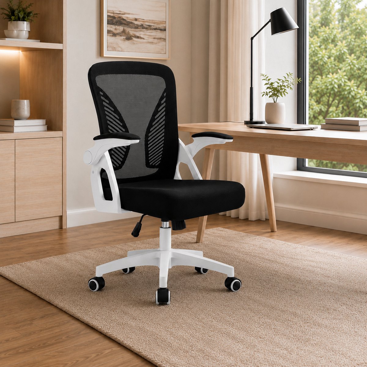 Milacyee Bureaustoel - Ergonomische Bureaustoel – Verstelbare Gaming/Computerstoel met Mesh Rug & Lendensteun – 90° Opklapbare Armleuningen – Directiestoel met Stille Wieltjes – Tot 130 kg Belasting - Wit - Geschikt voor thuiswerk en kantoor – foto 3