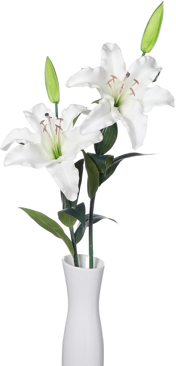 Kunstbloemen, lelies, latex, wit, 68 cm lange steel, lelies, kunstbloemen, voordelige lelie, echte aanraking, bloemenarrangement, decoratie voor bruiloft, feest, kantoor