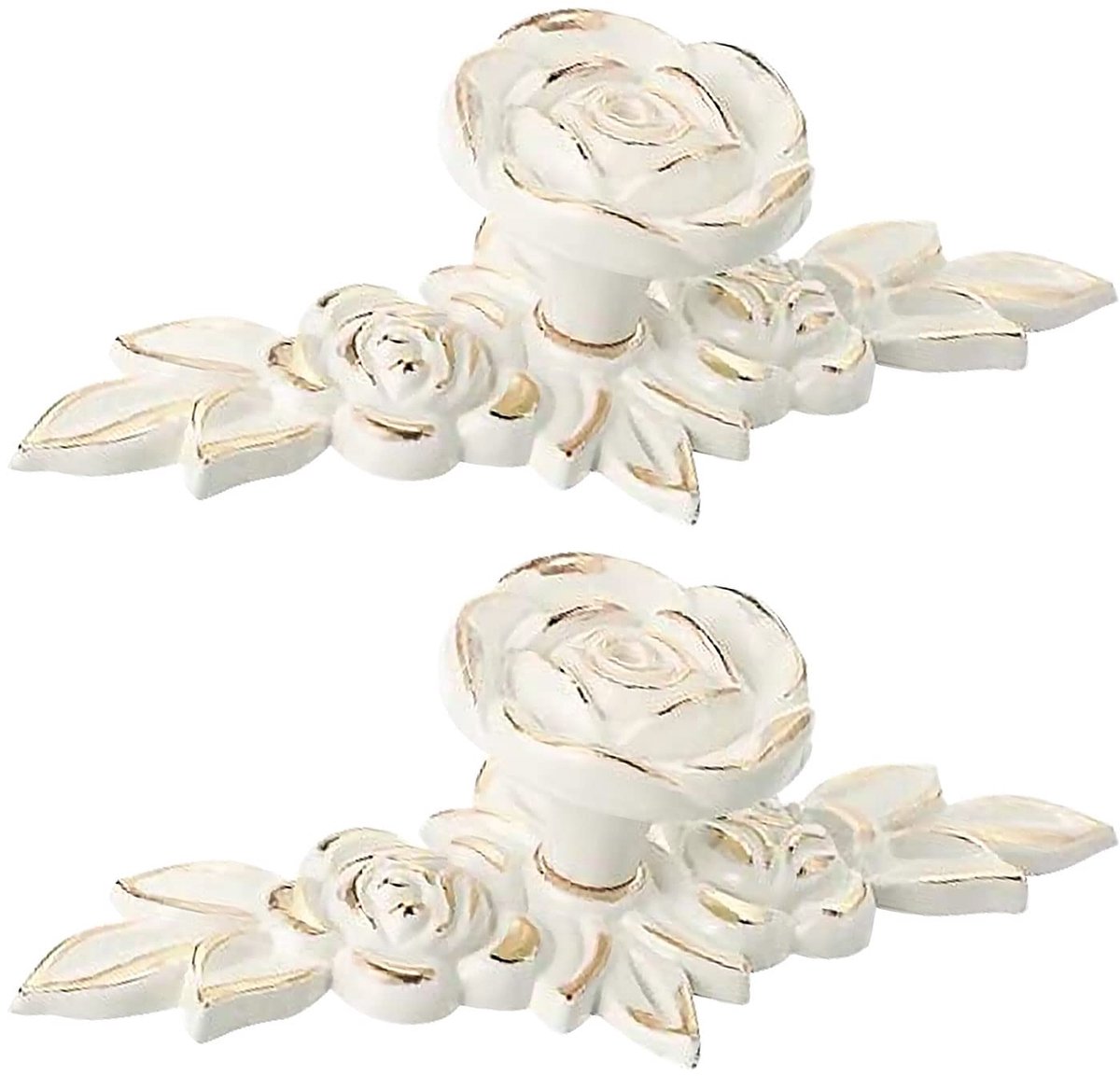 Euro Rose Kabinet Knoppen met Achterplaat, 2 stks Vintage Zinklegering Handgrepen Ivoor Witte Lade Handvat Knoppen voor Garderobe Dressoir Kast met Montage Schroeven (Gouden Rand)