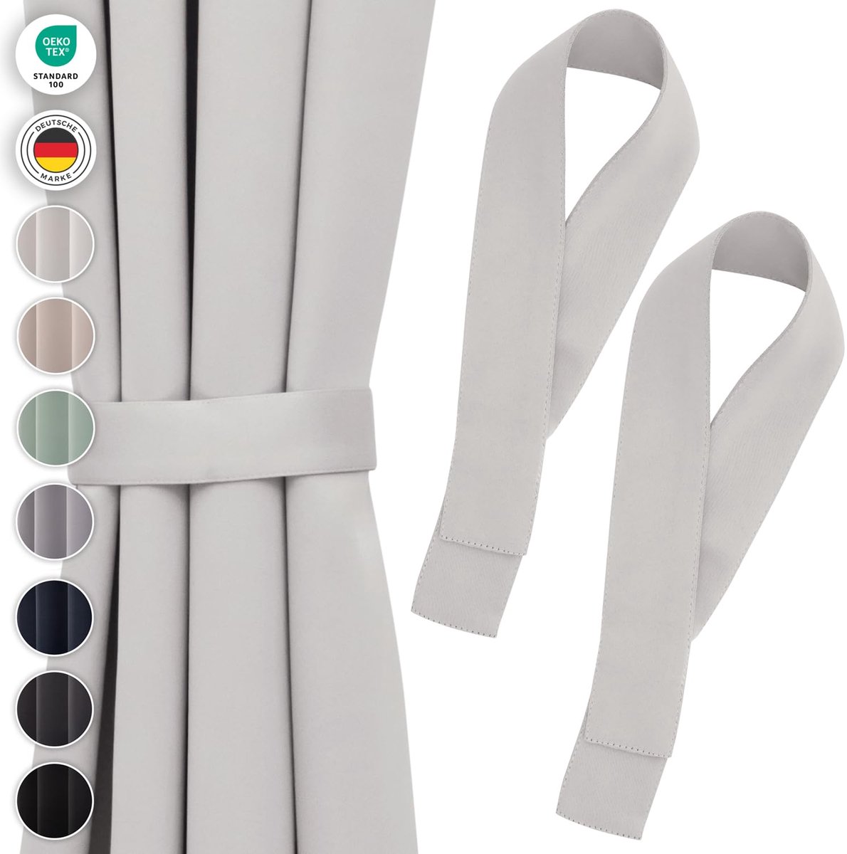 Gordijn Tie-Back 2x - Wasbare Ondoorzichtige Tie-Back 72x5 cm - Voor Verduisterende Gordijnen & Gordijnsjaals Grijs