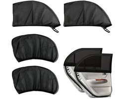 Zonnescherm Auto Zijruit - 4 stuks - Voorruit + achterruit - Zonnescherm Auto Baby & Kind - Zonwering Raam - UV-bescherming - Auto Accessoires - Zonwering Auto - Universeel - Zwart