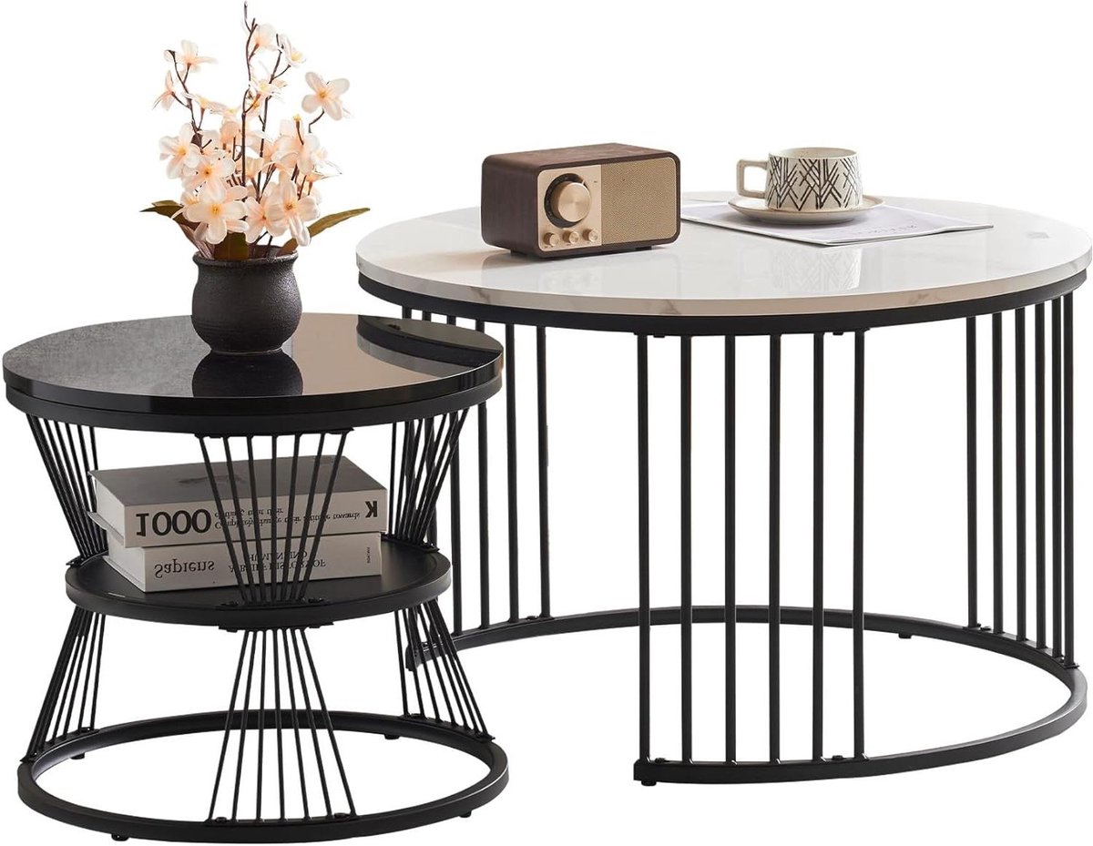 Salontafel Set - Bijzettafels - Woonkamer Decoratie - Nesting Design - 2 Delig - Zwart Wit