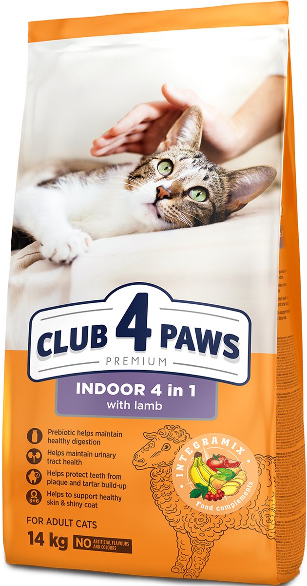 Club 4 Paws Club 4 Paws premium droogvoer met lam - indoor 4 in 1 adult cats 2 kgClub 4 Paws premium droogvoer met lam - indoor 4 in 1 adult cats 2 kg Club 4 Paws premium droogvoer met lam - indoor 4 in 1 adult cats 14 kg