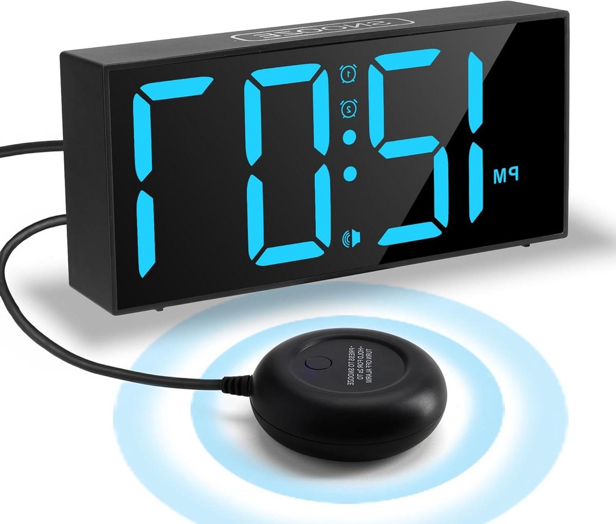 Digitale Wekker - Nachtklok - Zwaar Slapen - Bed Triller - 7.5 Inch Scherm - Zwart