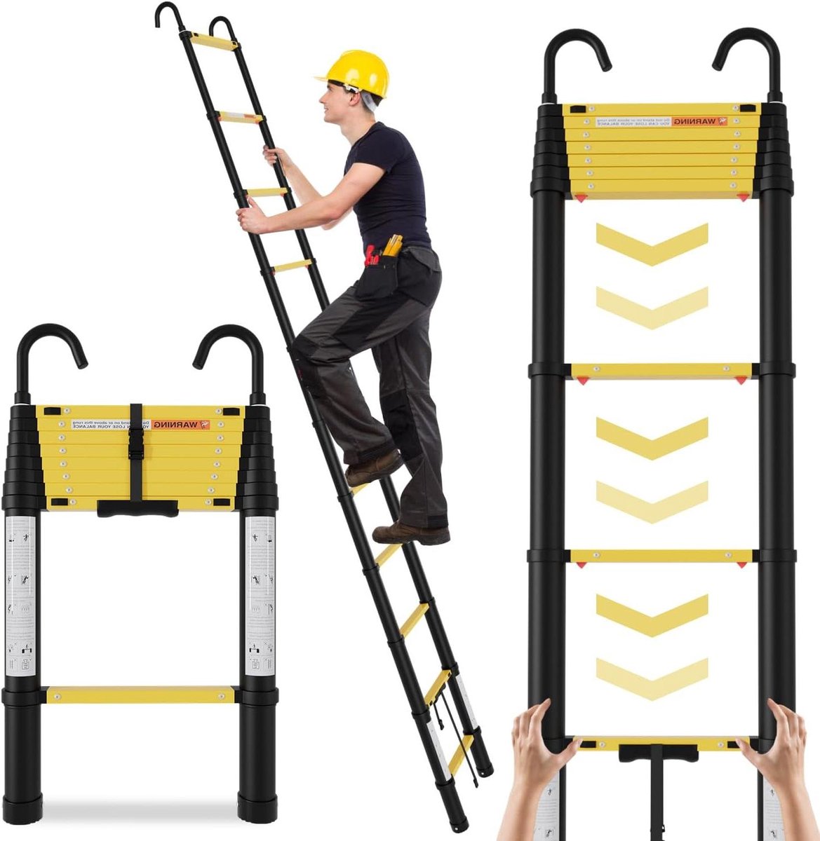 Telescopische Ladder - Vouwladder Aluminium - Reparaties Buiten - Langzaam Intrekbaar - 2.6 Meter - Zwart Geel