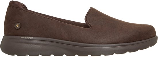 Ballerine SKECHERS marron à semelle plate, logo Arch Fit, sans lacets.