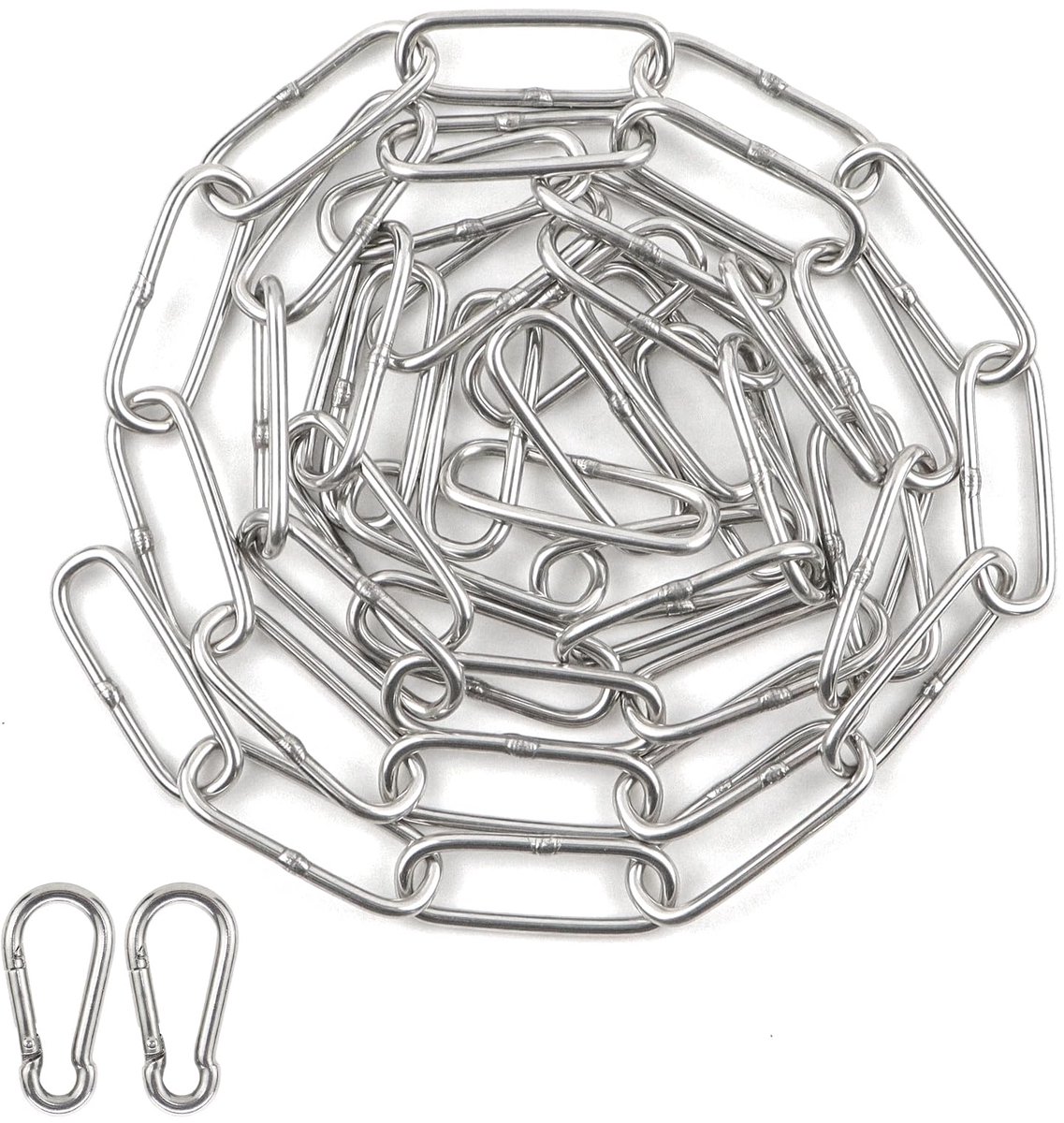 3 mm stalen ketting, 1,5 m roestvrijstalen ketting per meter, ketting roestvrij staal met 2 karabijnhaken, zilveren ronde stalen ketting, zware kettingen voor bloemenhanger, hondenketting