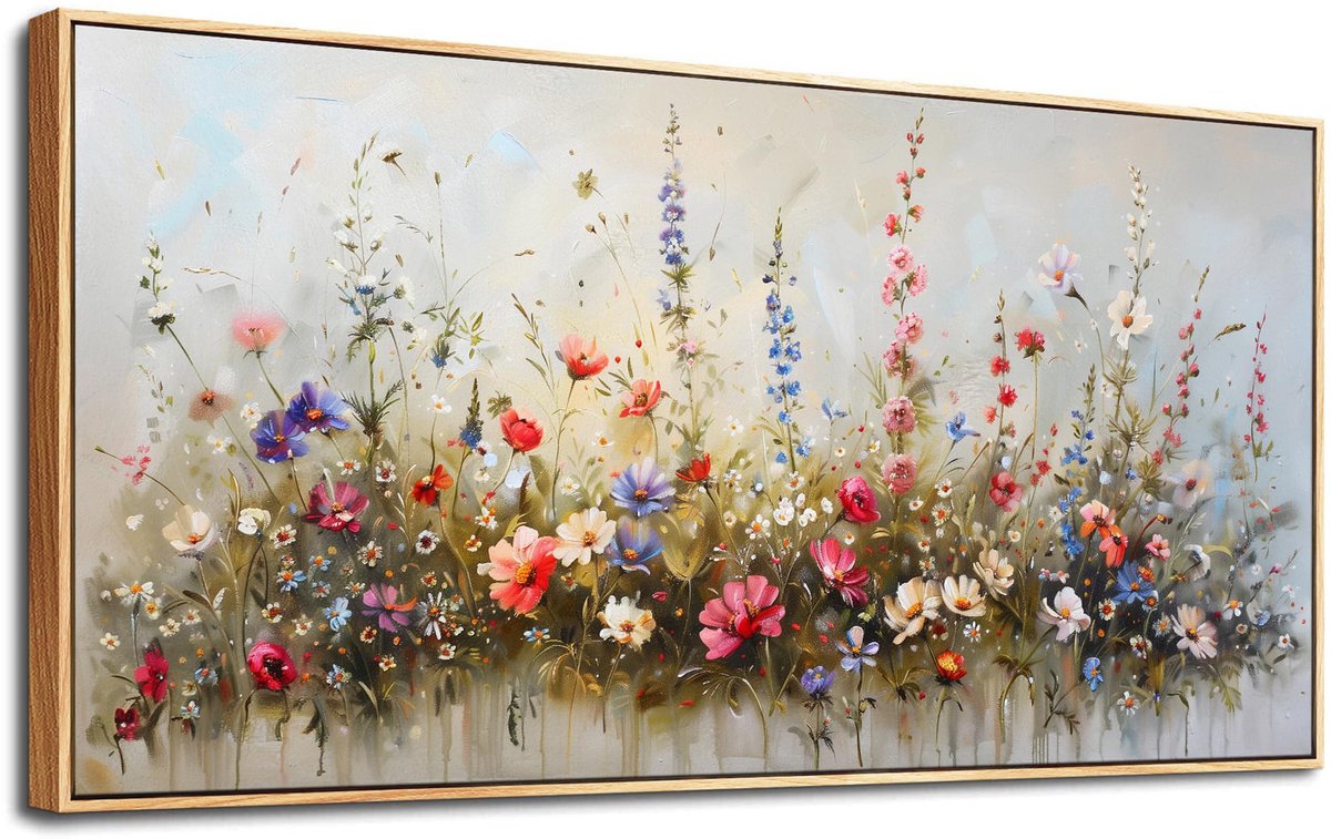 Moderne Schilderijen met Lijst 50 x 100 cm, Kleurrijke Bloemen Afbeelding op Canvas Woonkamer Muurdecoratie, Schilderij Kunstwerk voor Slaapkamer Badkamer Keuken