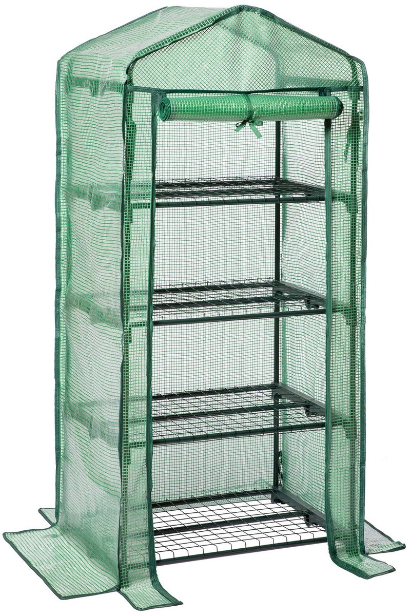 EGN04GH02 Kleine foliekas voor balkon, tomatenkas, stabiel, 4 planken, broeikas, 69 x 49 x 158 cm, terras, kweekhuis, PE roosterfolie, ruimtebesparend, tuin, groen