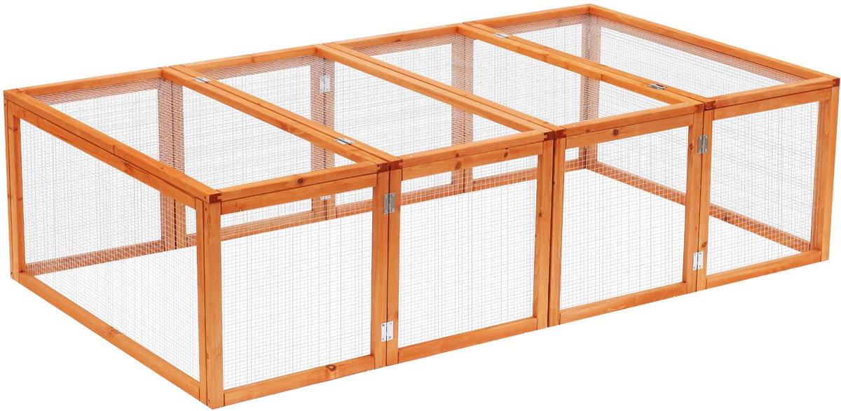 QUANTRIX LEAP S.R.L. MEUNIQ Freilaufgehege voor knaagdieren 181 x 100 x 48 cm met 2 openklapbare deksels, houten ren met gaas voor buiten en tuin, naturel thumbnail 2