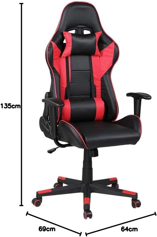 Ergonomische Gaming Stoel Kunstleer Rood Zwart Verstelbaar met Lendesteun van Merkloos — afbeelding 5
