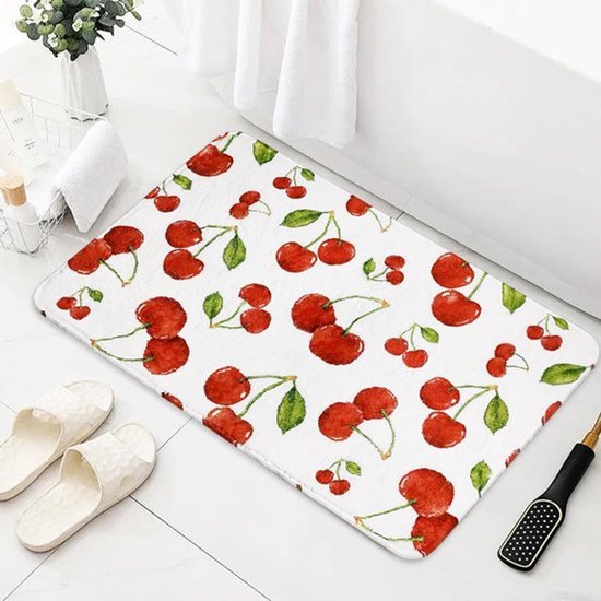 Schattige Rode Fruit Badmat - Antislip Zachte Microvezelmat - Waterabsorberende Badmat voor Badkamer - Machinewasbaar - Badmat 50x80 cm