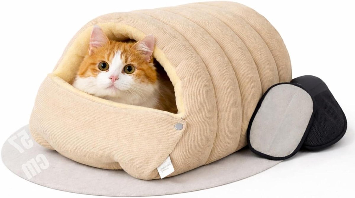Kattenbed met Dak - Kattenmand Huisje - Warm Slapen - Opvouwbaar en Wasbaar - Maat L - Lichtbeige